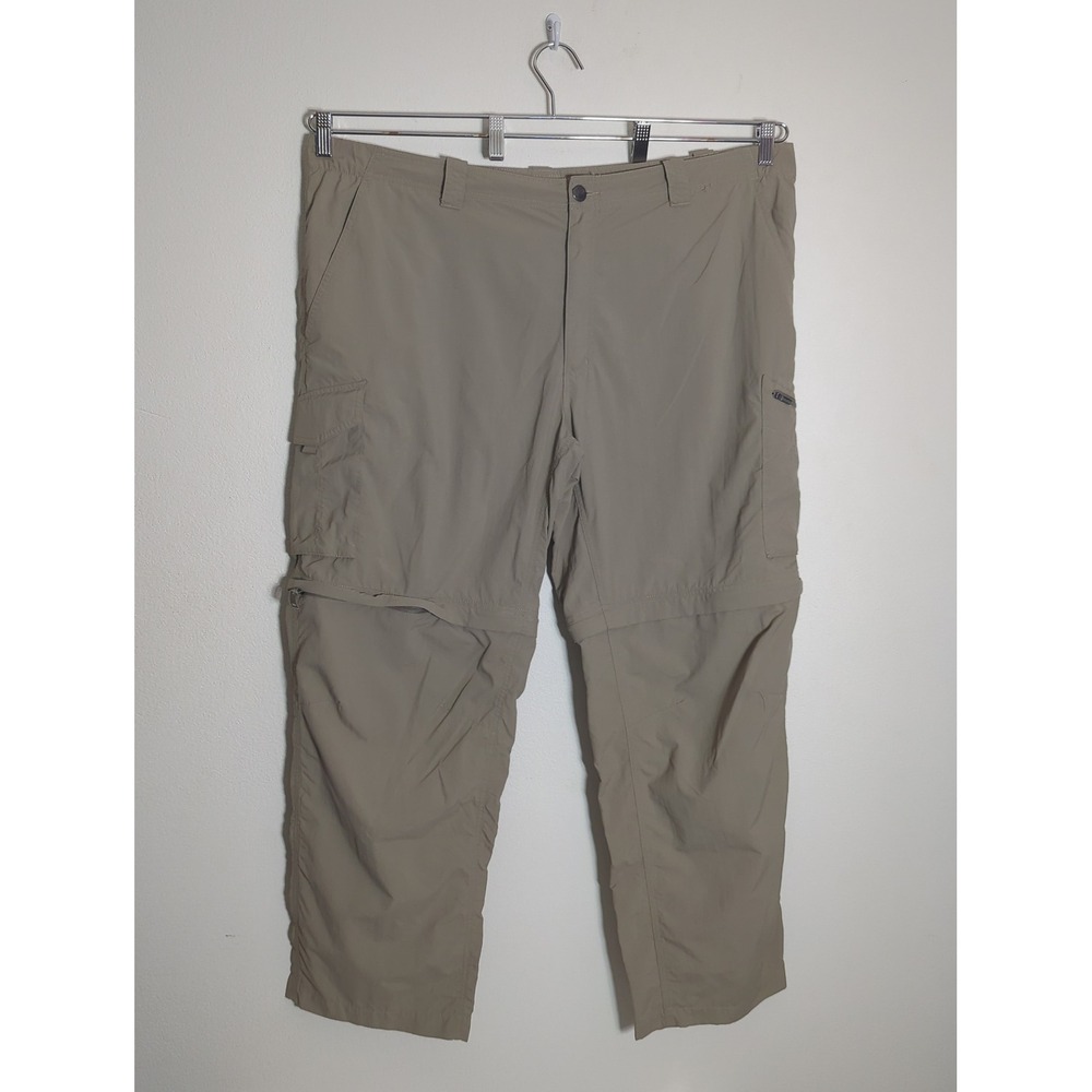 Columbia Mens 44x30 Omni-Shade Convertible Cargo Hiking Pants Khaki Tan Zip Off